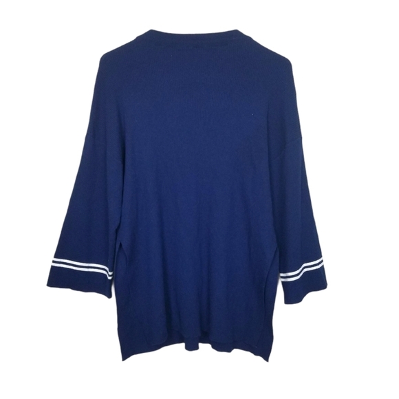 Boutique Navy White Boatneck Split Hem Sweater M - Picture 2 of 6